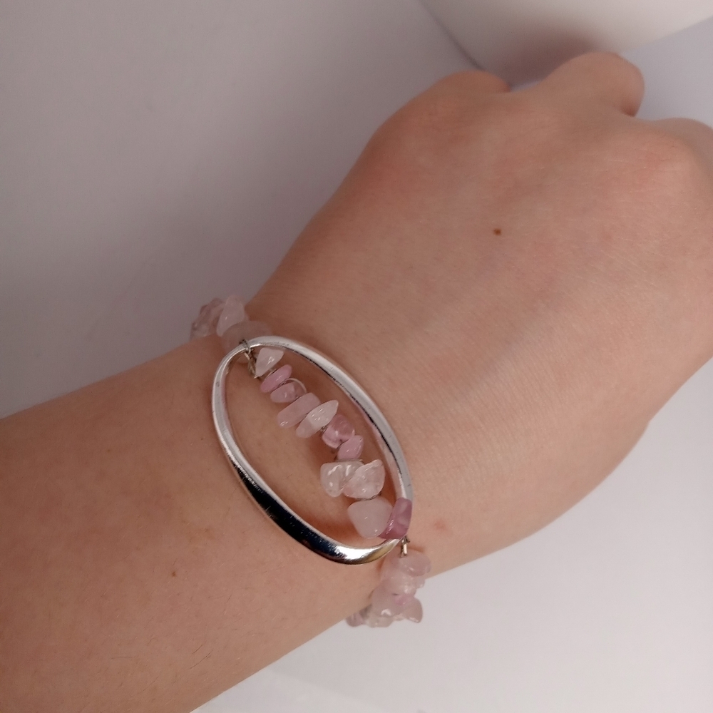 Elegant Silver and Pink Stone Bracelet